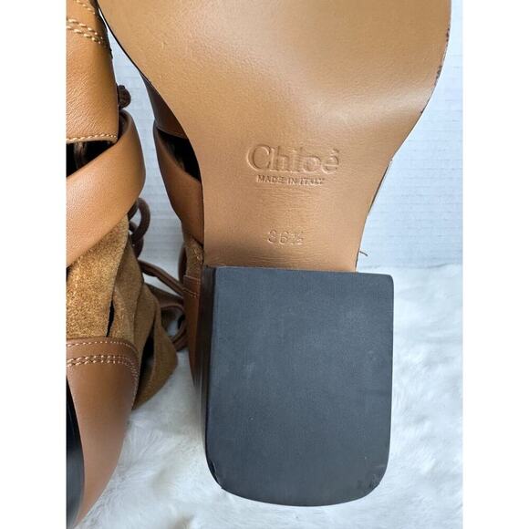 Chloe Rylee Brown Leather and Suede Booties Women's Size EU 36.5 Lace Up Cutout - Picture 15 of 16